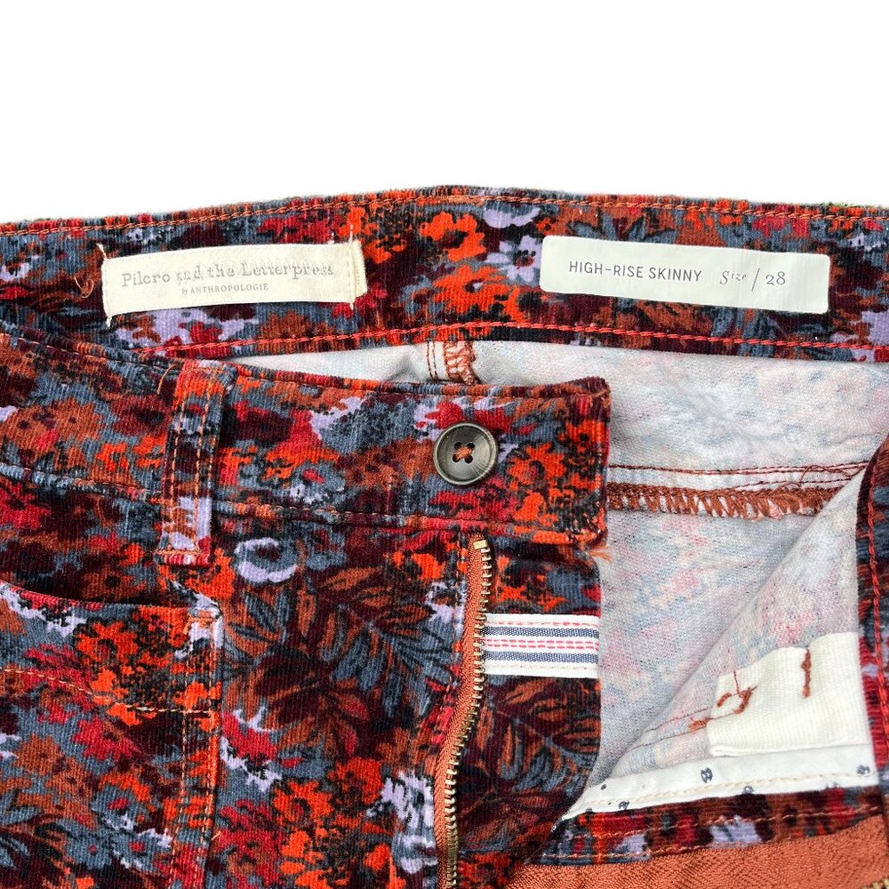 By Anthropology Pilcro and Letterpress Corduroy High Rise Skinny Floral Pants - Picture 6 of 7